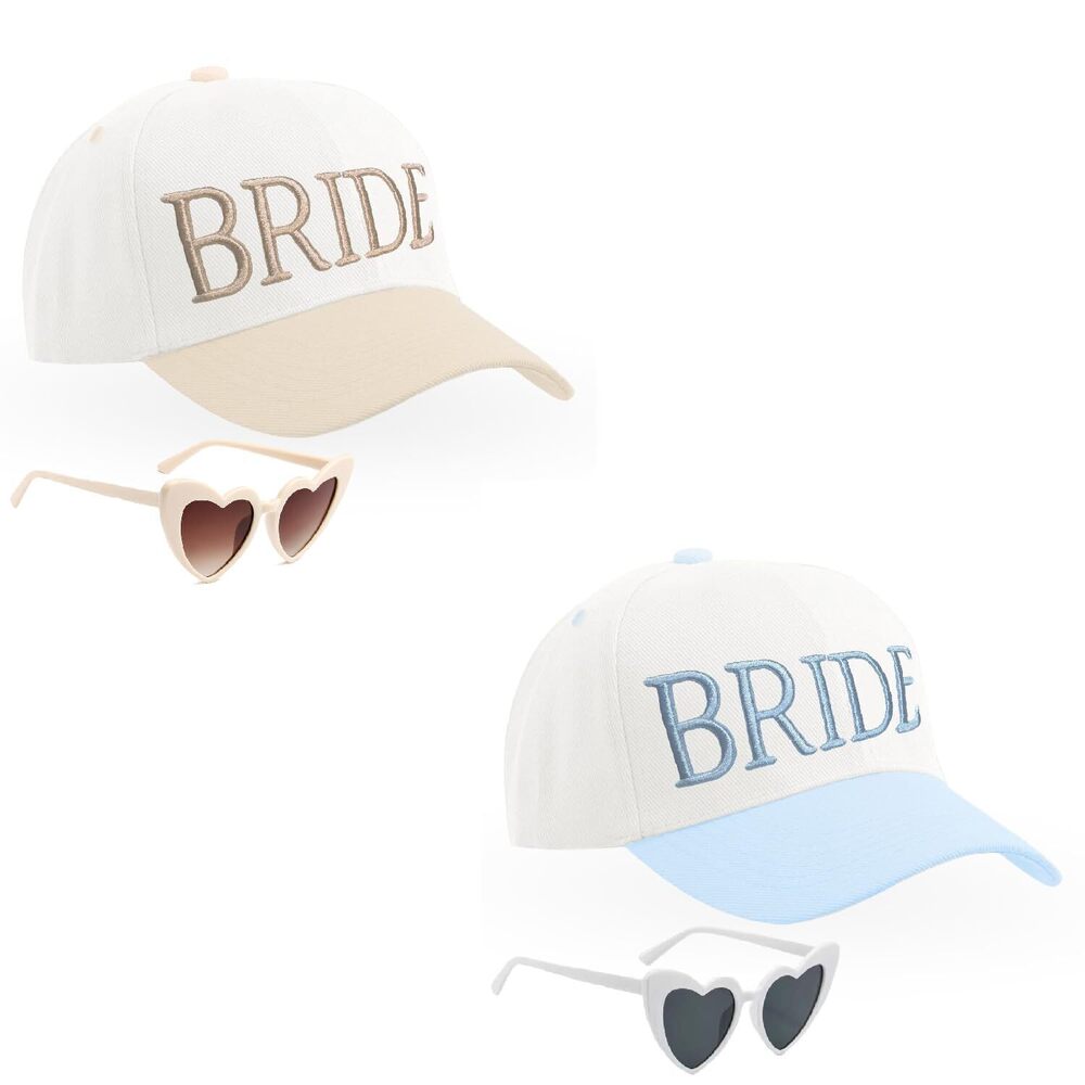 6767 Bride Trucker Hat 2 Pcs Beige Blue Bridal Headwear Bachelorette Party